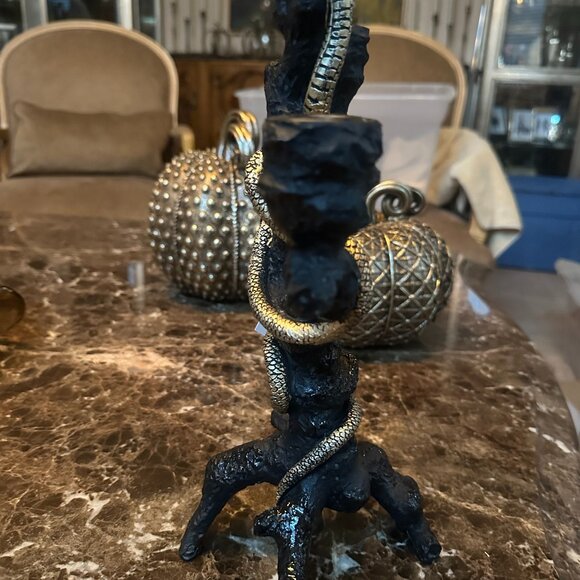 Christian Siriano Snake Candle Holder – Gothic Black & Gold 3-Taper - Picture 2 of 5